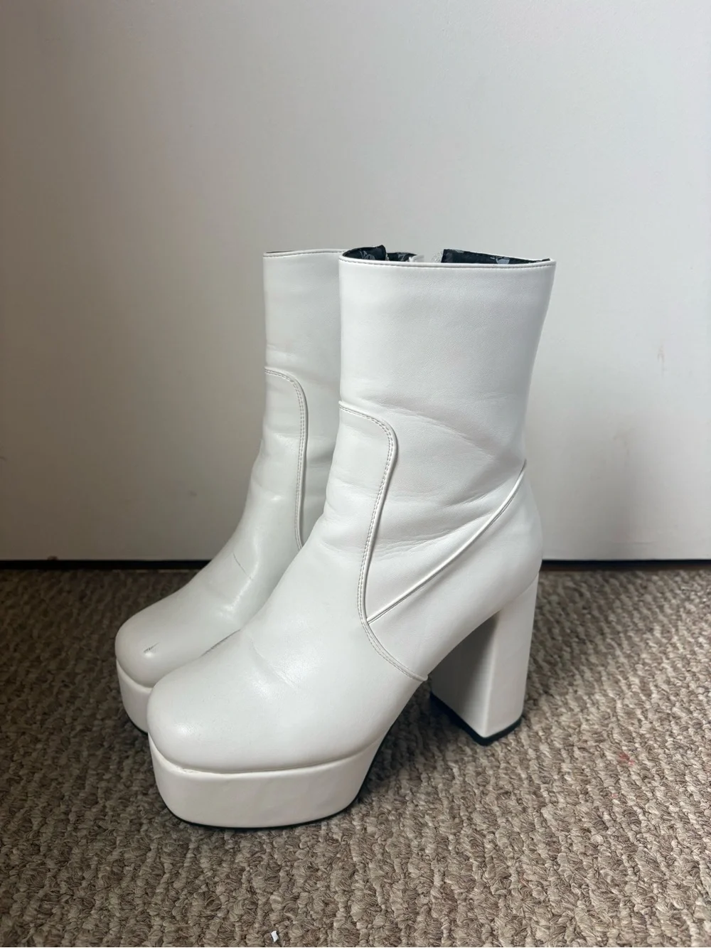 White Platform Block Heel Ankle Boots - Women